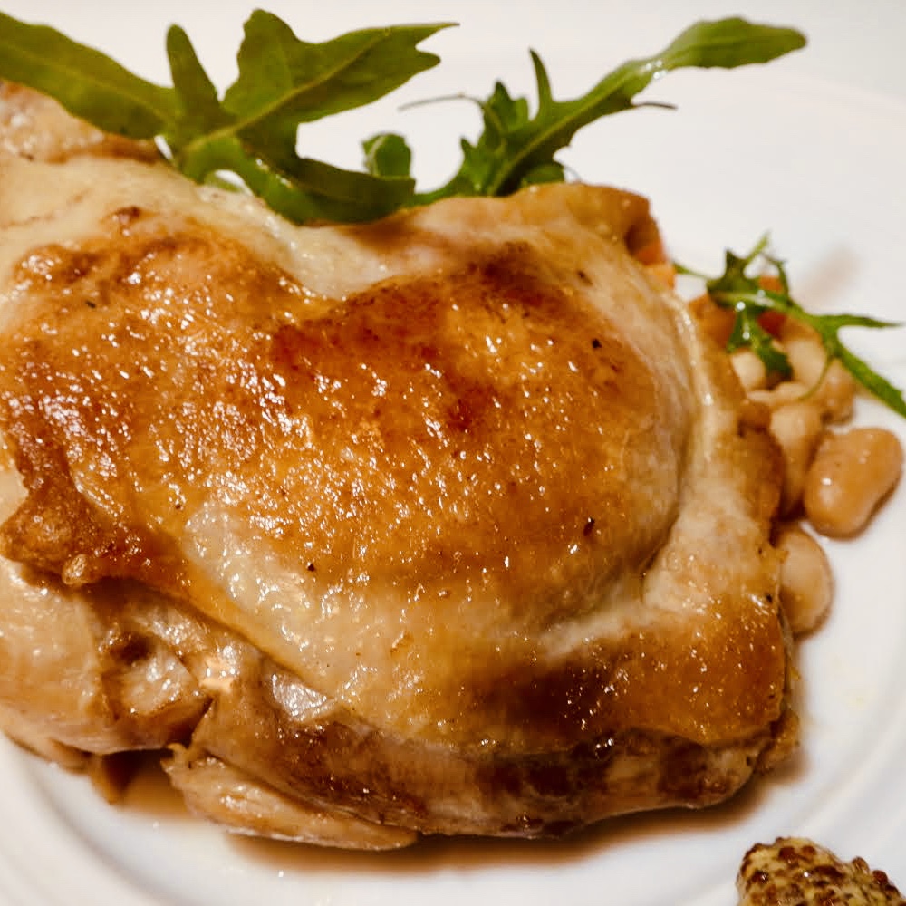 信玄鶏モモ肉のコンフィ　トマトマスタード